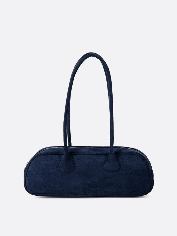 Sac baguette daim bleu marine