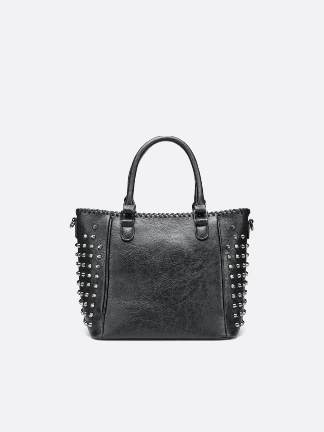 Bolso tote de piel negra con tachuelas<br>Deymos
