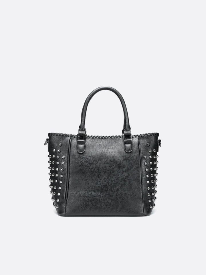 Bolso tote de piel negra con tachuelas<br>Deymos