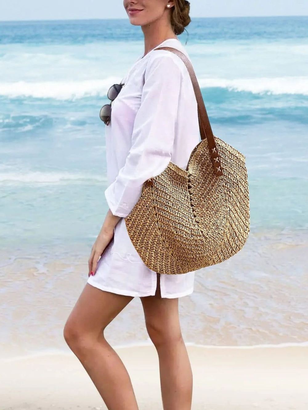 Sac plage paille tressée