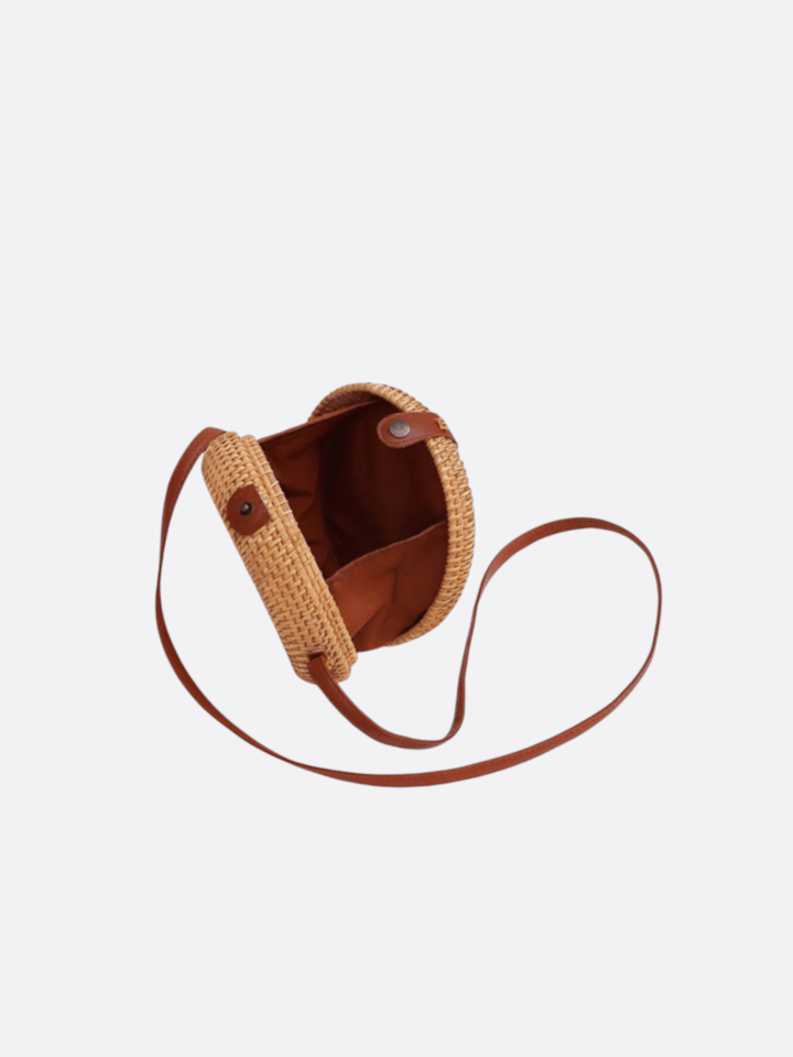 Bolso redondo de ratán con bandolera<br>Orane