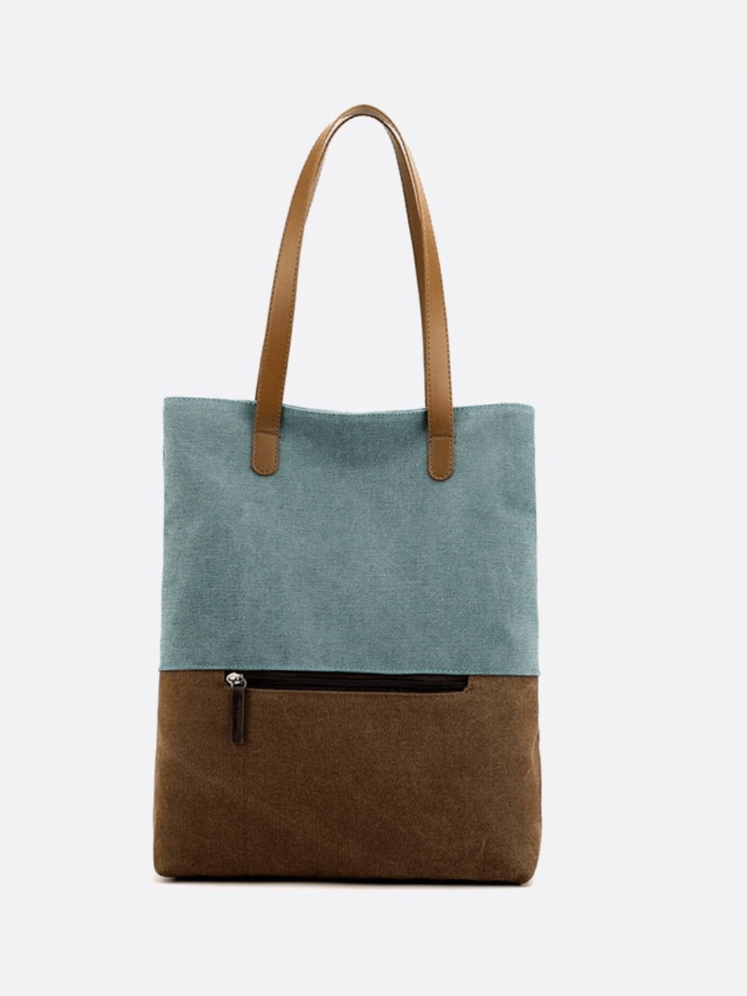 Sac toile turquoise porté épaule et dos